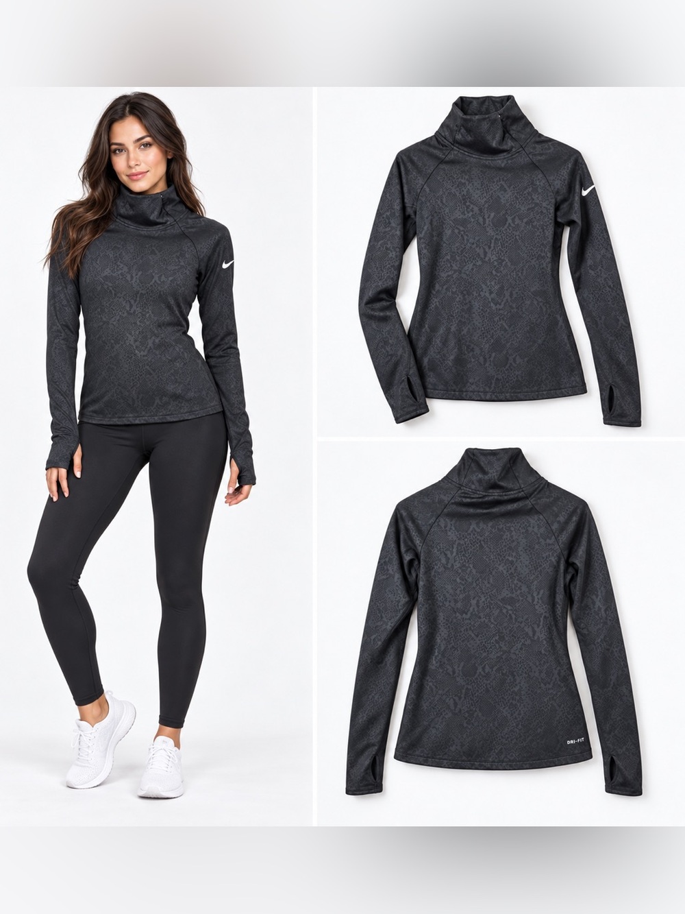 Nike Pro Warm Embossed Vixen Dri-FIT Pullover Black Snakeskin S